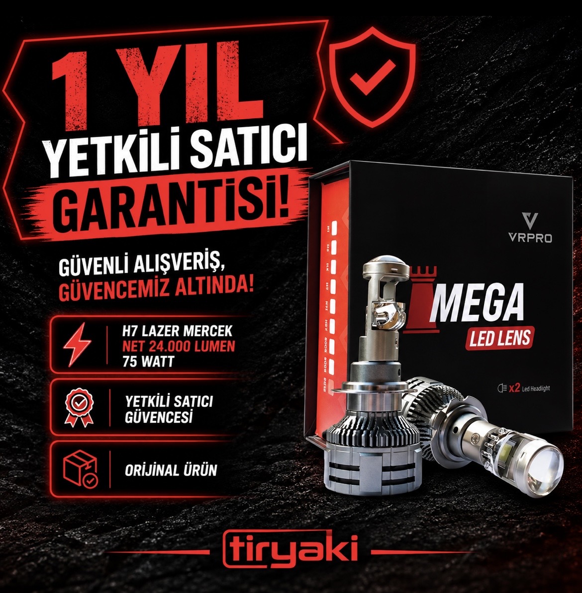 VRPro Matrix Lazer Mercekli H7 LED Far Ampulü